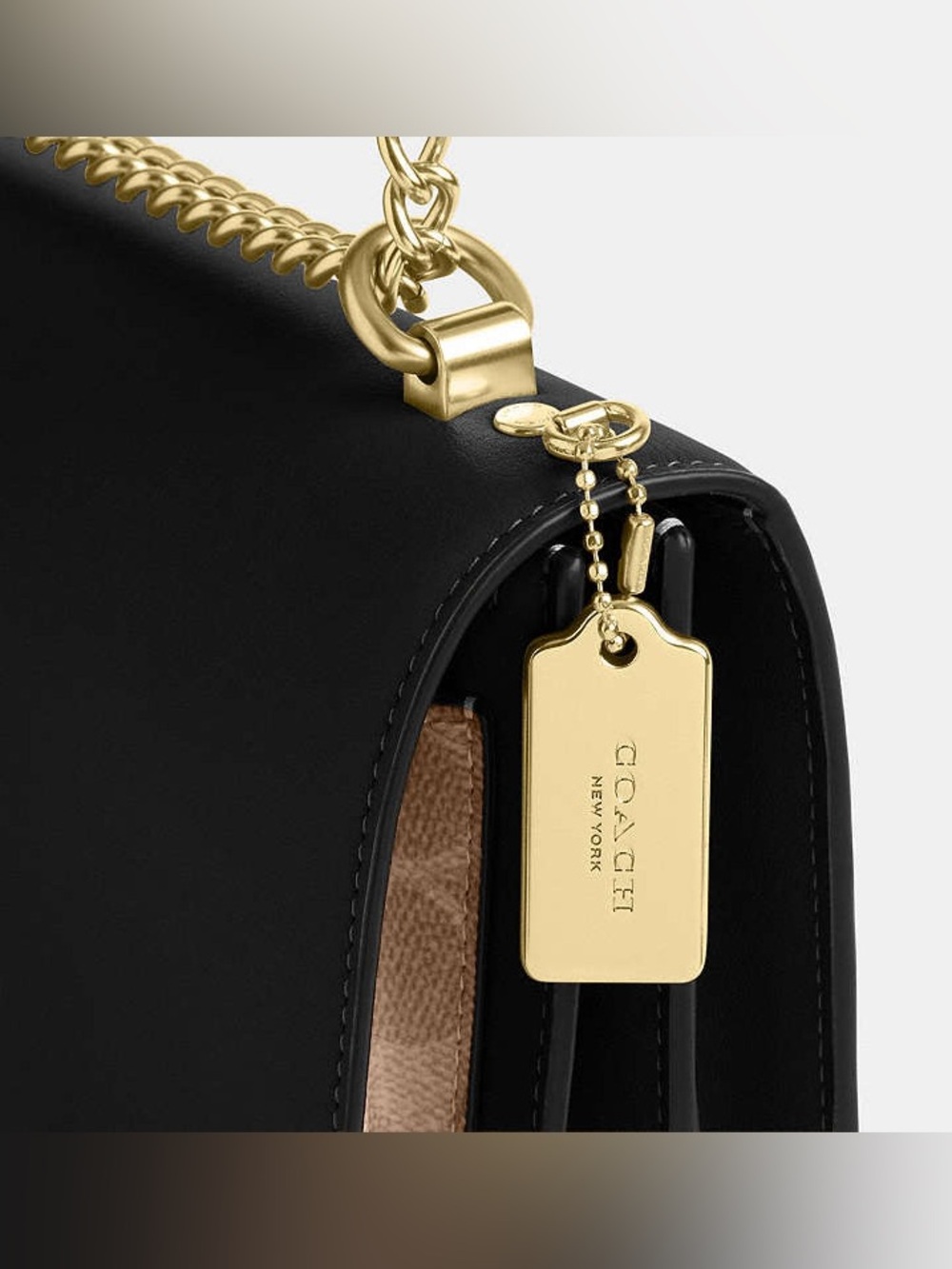 COACH Klare Black and Brown Signature-Trim Chain Crossbody NWT - Picture 3 of 15